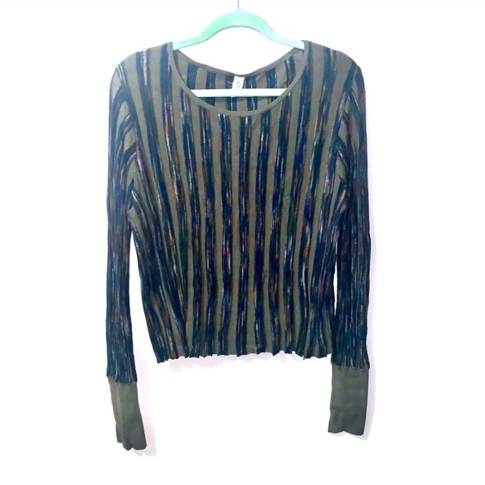 ANTHRO (AMADI) Army Green Blue Stripe Knit Sweater